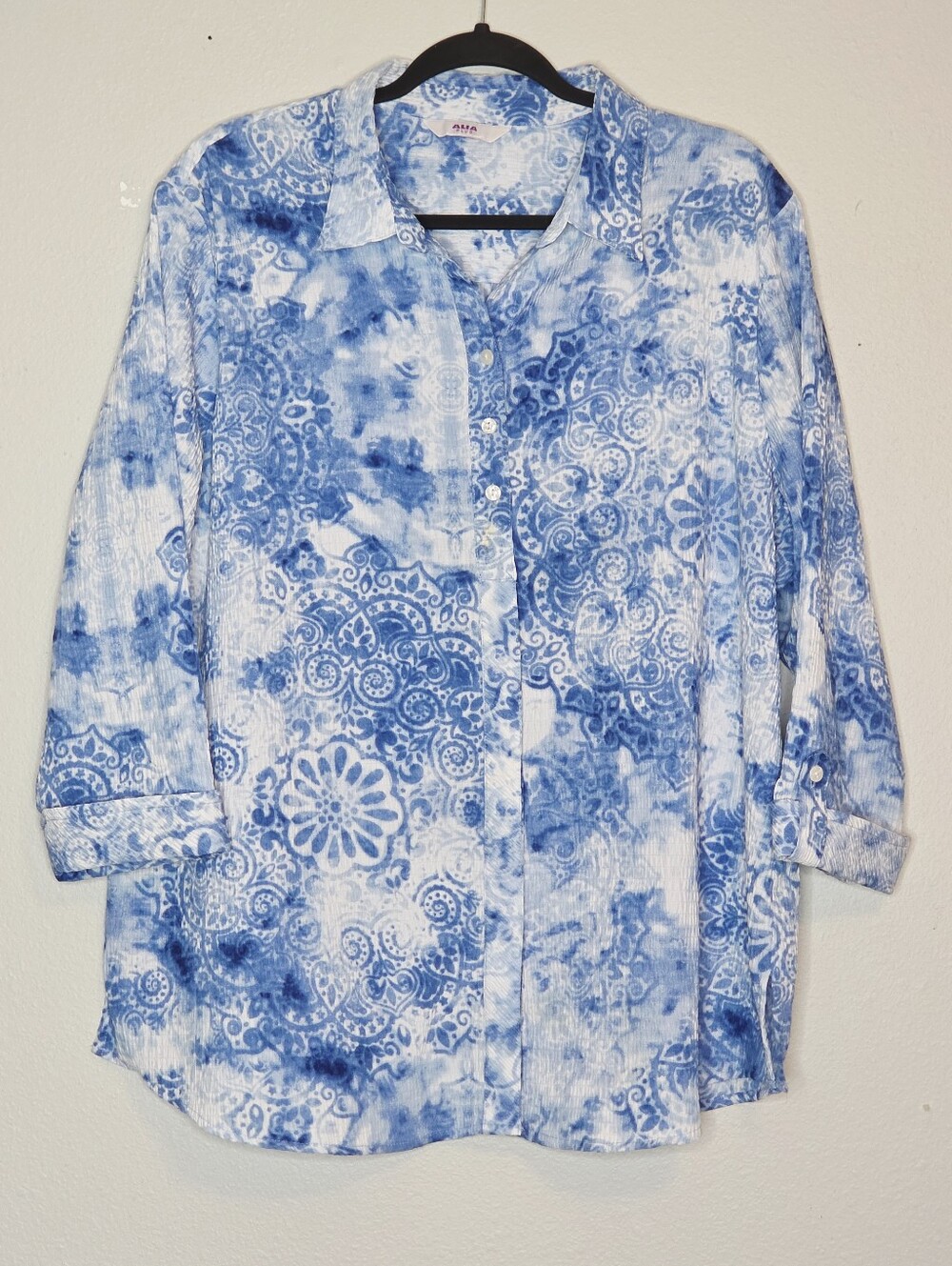 Alia Blue Printed Button-Up Women's Top